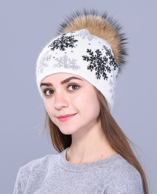 Natural pom poms rabbit fur Beanie Natural pom poms rabbit fur Beanie