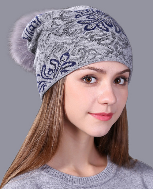Fox fur wool beanie