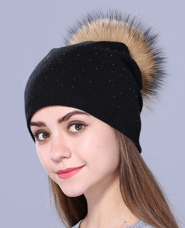 knitted Raccoon fur Beanie knitted Raccoon fur Beanie