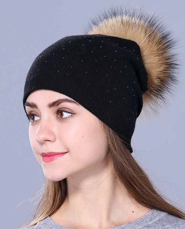 knitted Raccoon fur Beanie knitted Raccoon fur Beanie