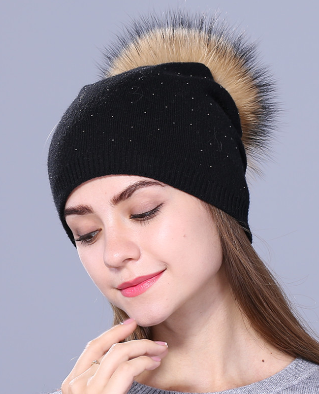 knitted Raccoon fur Beanie knitted Raccoon fur Beanie