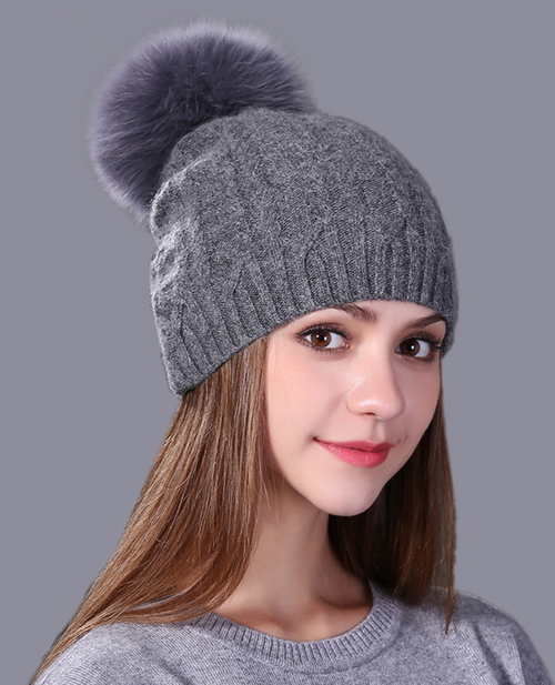 Real fox fur winter hat